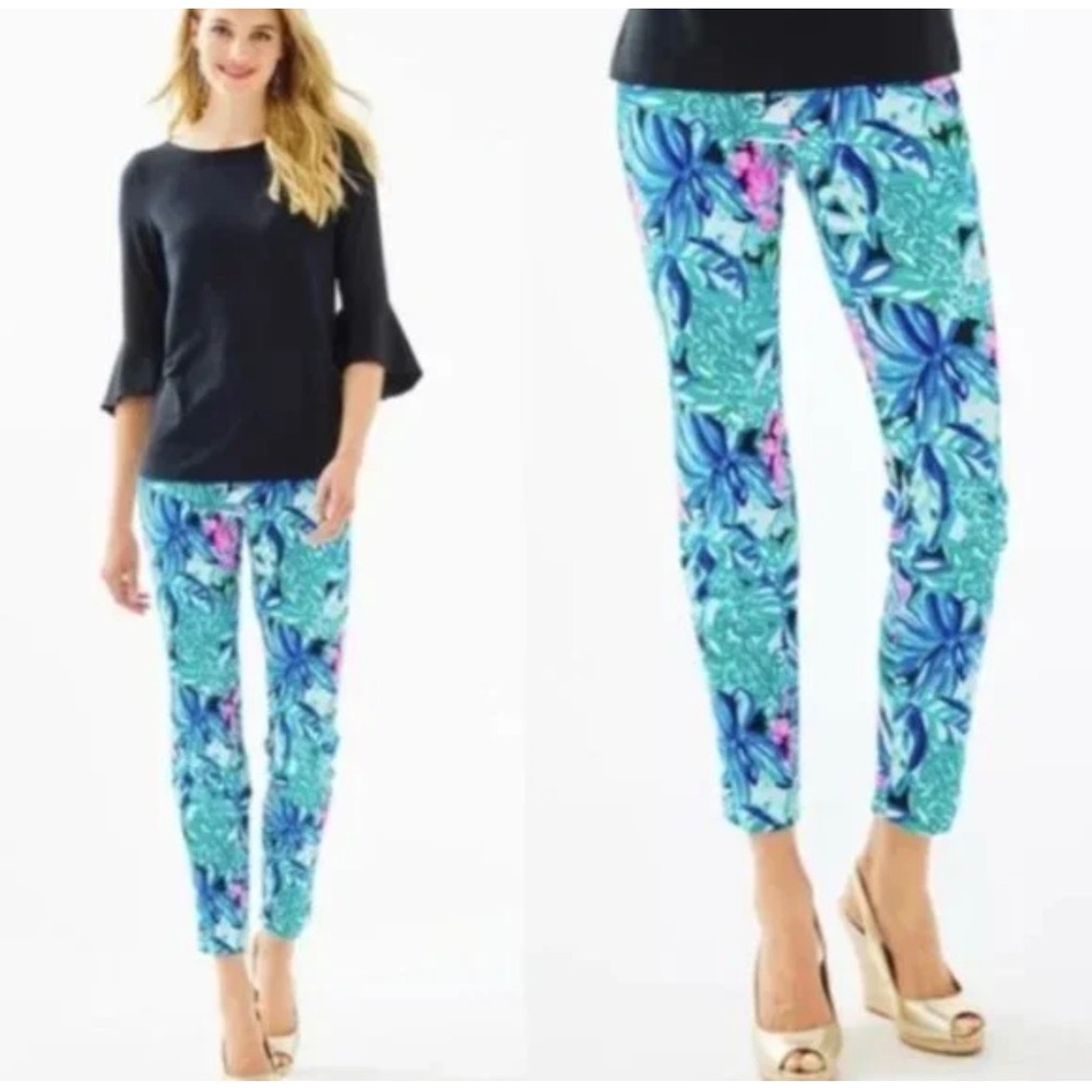 LILLY PULITZER 29"‎ Kelly Skinny Ankle Pant In Maldives Green Hype It Up 4 linen